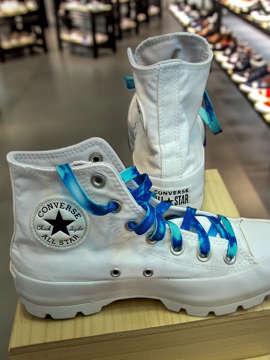 Converse Shoes - Converse Off White High-Top Sneakers with Blue Gradient Laces Women Size 7.5***